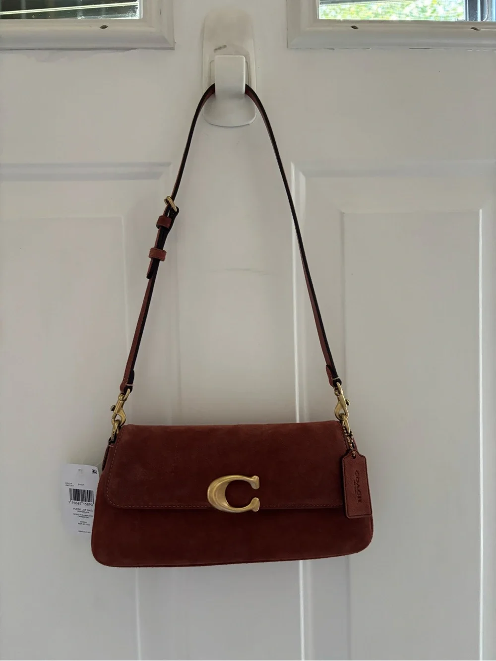 NWT Coach Suede Jet Bag Chestnut Brown Shoulder Bag Brass Hardware